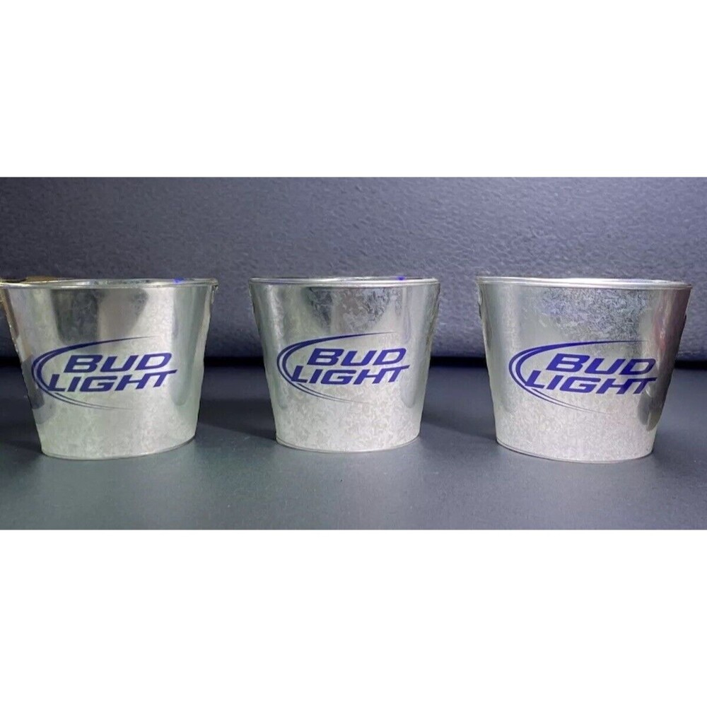 3 - Bud Light Metal Beer Ice Pail Bucket NEW